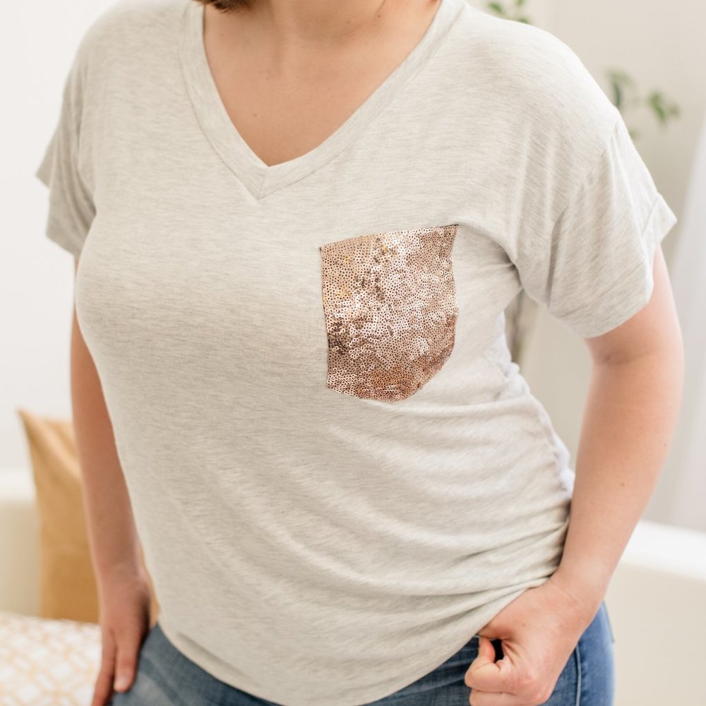 Chasing My Dreams - Grey Sequin Pocket Top